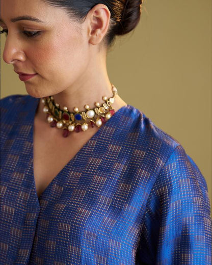 The Sapphire Blue Banarasi Silk Set