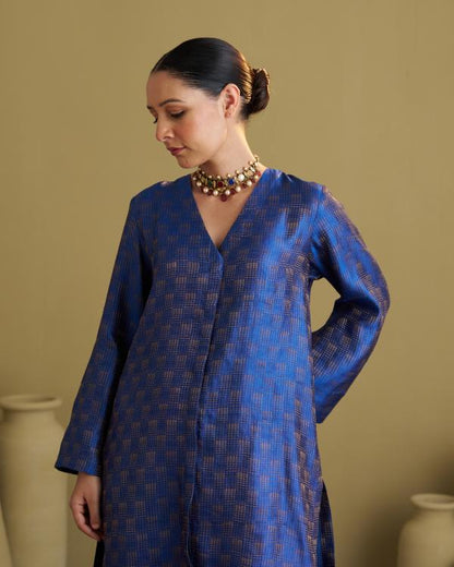 The Sapphire Blue Banarasi Silk Set
