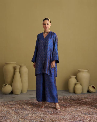 The Sapphire Blue Banarasi Silk Set