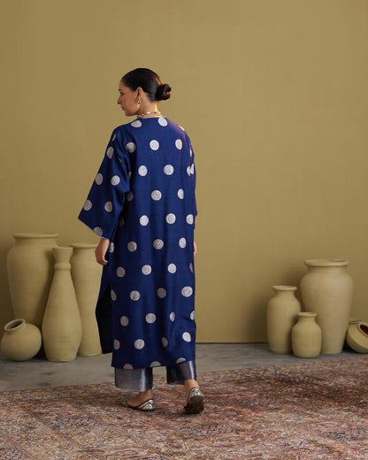 The Ink Blue Polka Banarasi Muga Silk Set