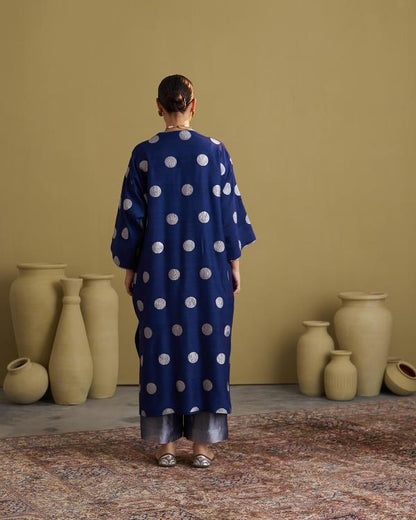 The Ink Blue Polka Banarasi Muga Silk Set