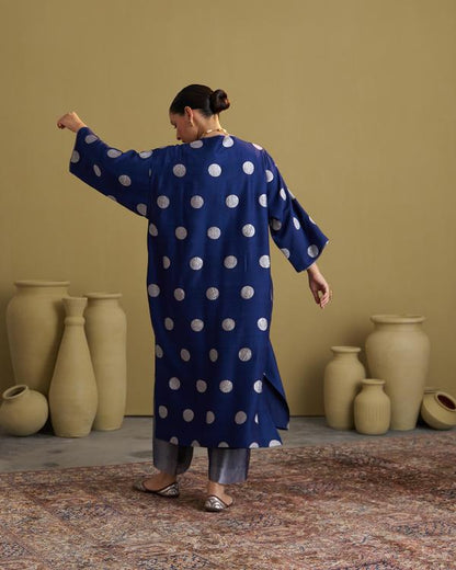 The Ink Blue Polka Banarasi Muga Silk Set