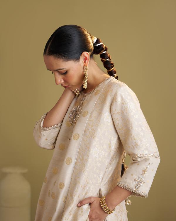 The Sona Chandi Banarasi Muga Silk Top with Handwork