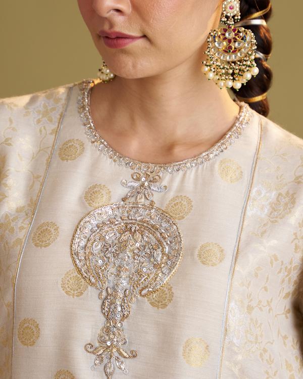 The Sona Chandi Banarasi Muga Silk Top with Handwork