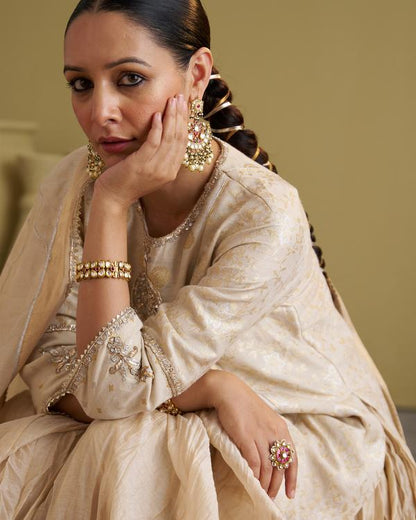 The Sona Chandi Banarasi Muga Silk Top with Handwork