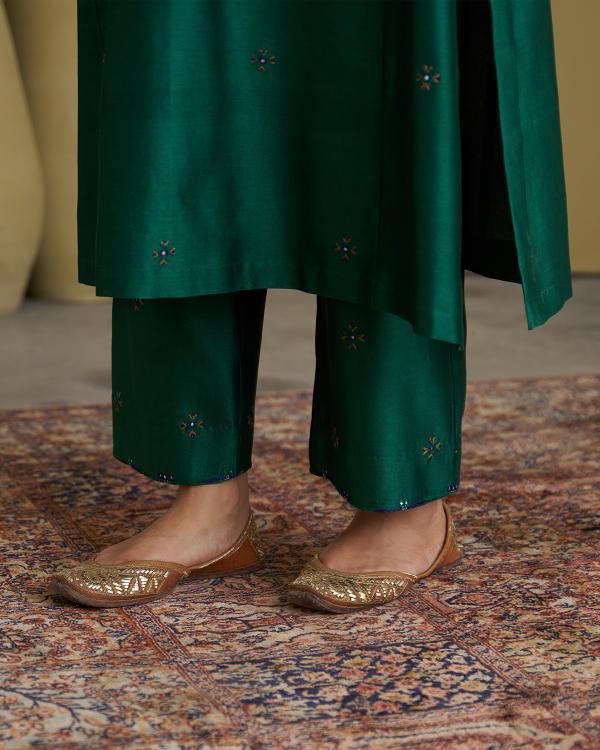 The Green Morni Silk Chanderi & Muga Silk Set with Handwork