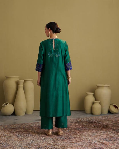 The Green Morni Silk Chanderi & Muga Silk Set with Handwork