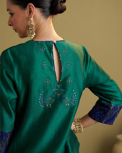 The Green Morni Silk Chanderi & Muga Silk Set with Handwork