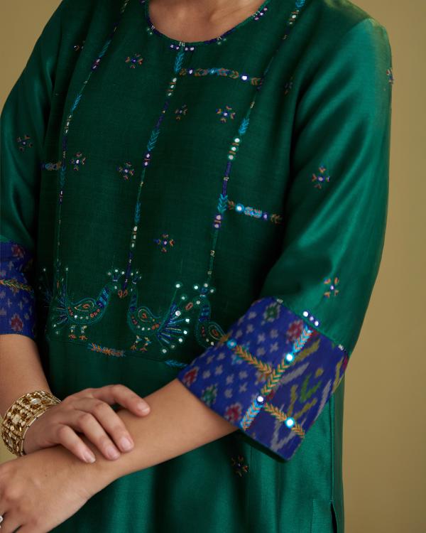 The Green Morni Silk Chanderi & Muga Silk Set with Handwork
