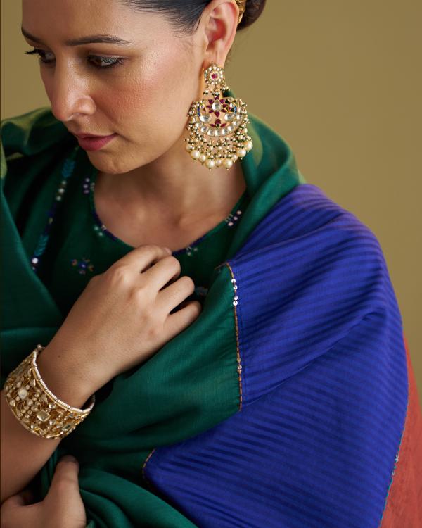 The Green Morni Silk Chanderi & Muga Silk Set with Handwork