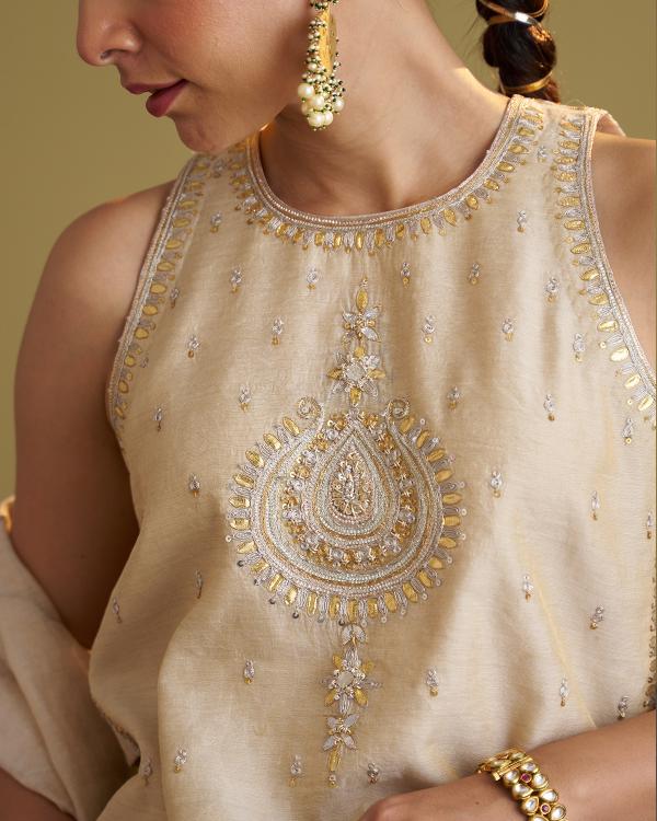The Gold Silk Tissue Top With Handwork