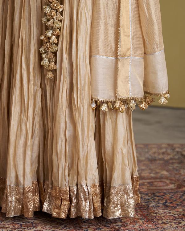 Gold Silk Tissue Dupatta with Gota Jaal