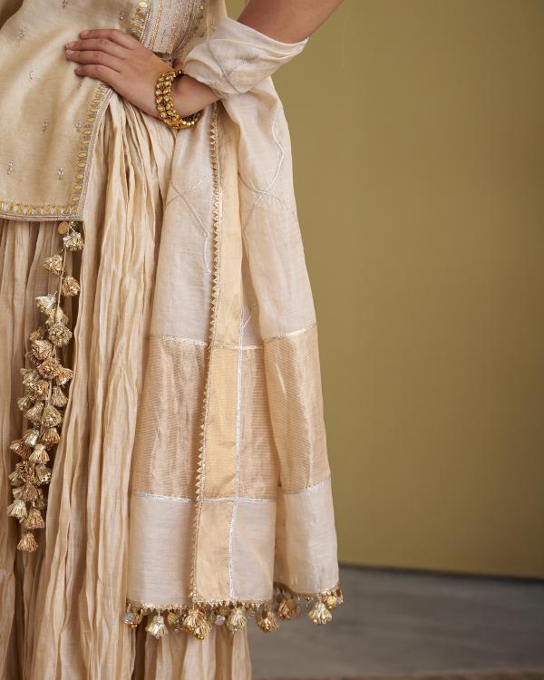 Gold Silk Tissue Dupatta with Gota Jaal