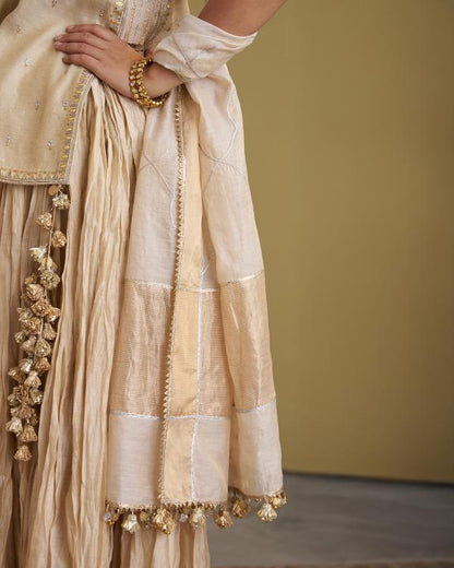 Gold Silk Tissue Dupatta with Gota Jaal