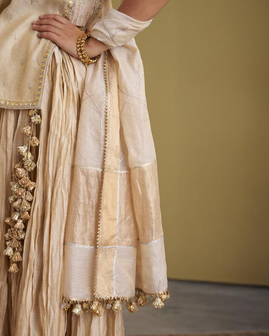 Gold Silk Tissue Dupatta with Gota Jaal