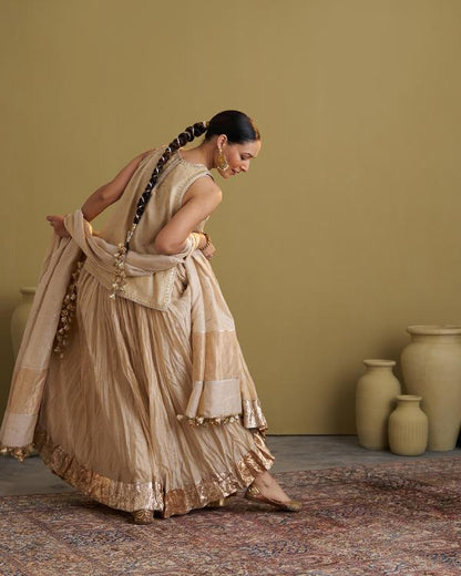 Gold Silk Tissue Dupatta with Gota Jaal