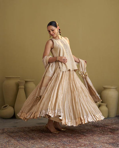 Gold Silk Tissue Dupatta with Gota Jaal