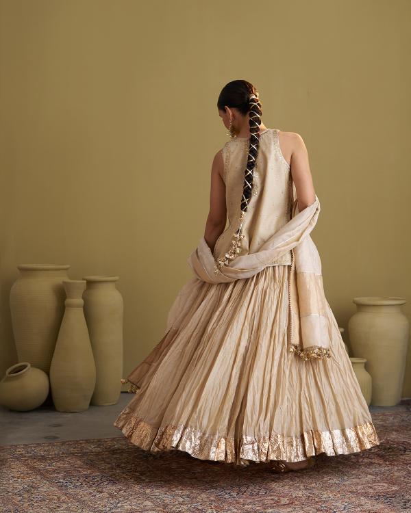 Gold Silk Tissue Dupatta with Gota Jaal