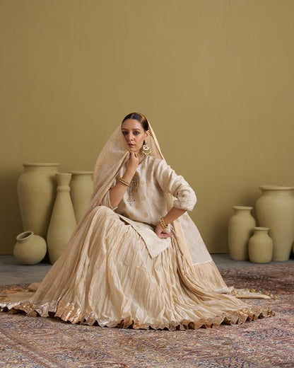 Gold Silk Tissue Dupatta with Gota Jaal