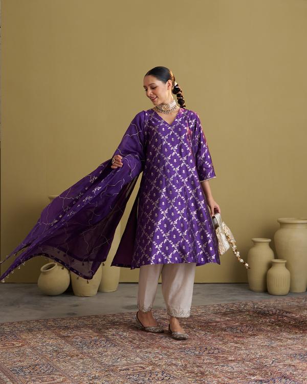 Purple Banarsi Katan Silk Set