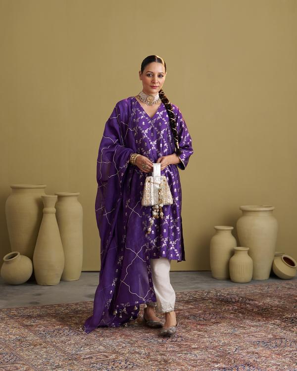 Purple Banarsi Katan Silk Set