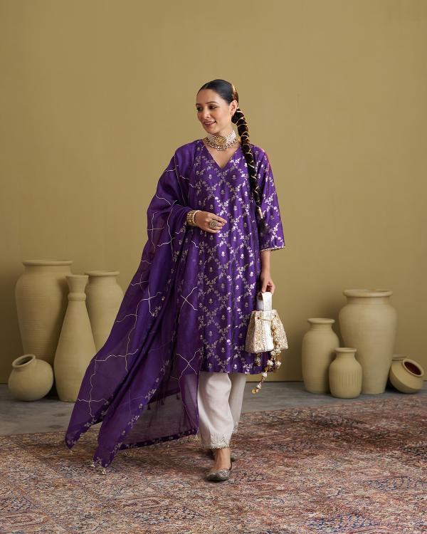 Purple Banarsi Katan Silk Set