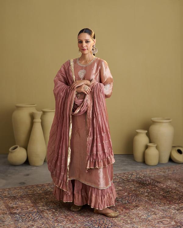 The Rose Pink Banarasi Tissue & Silk Chanderi Kalidaar Kurta
