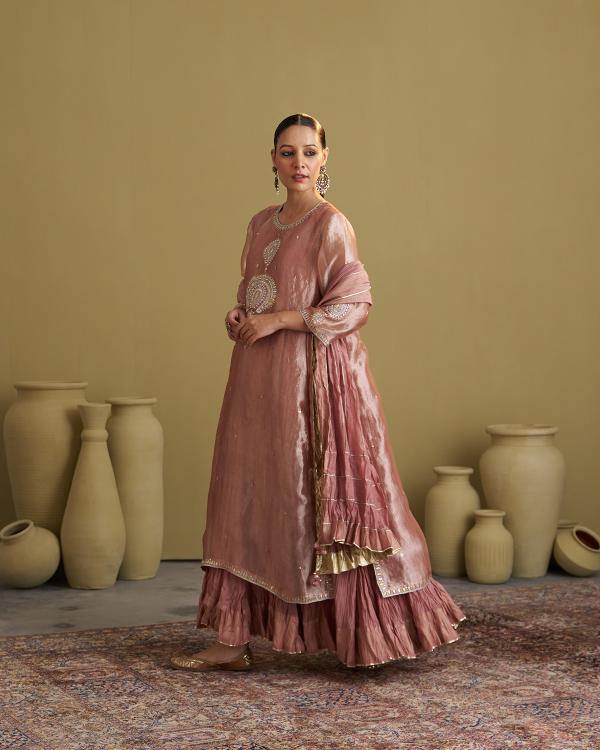 The Rose Pink Banarasi Tissue & Silk Chanderi Kalidaar Kurta