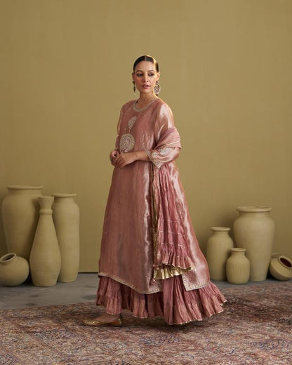 Rose Pink Crushed Silk Chanderi Dupatta