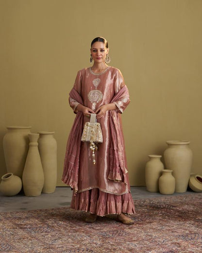 The Rose Pink Banarasi Tissue & Silk Chanderi Kalidaar Kurta