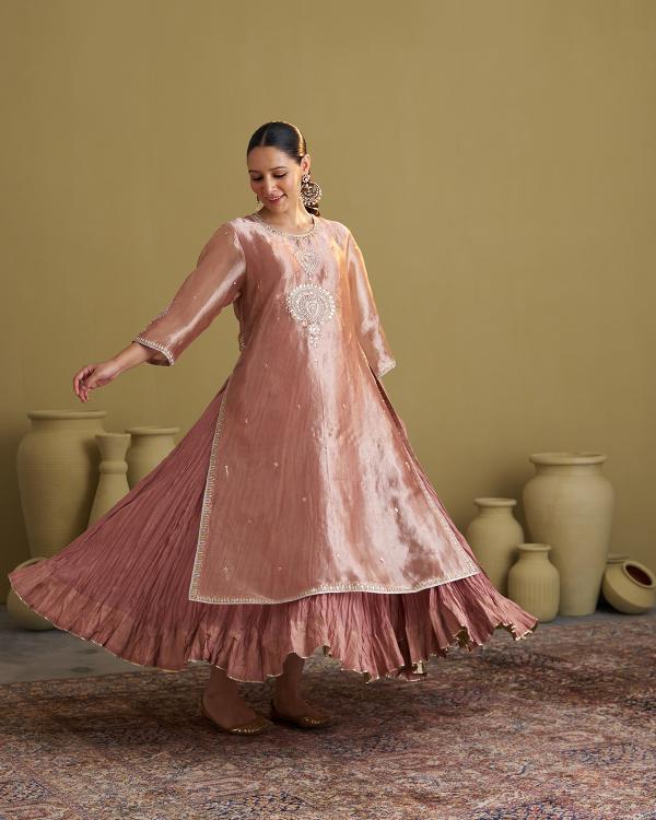 The Rose Pink Banarasi Tissue & Silk Chanderi Kalidaar Kurta