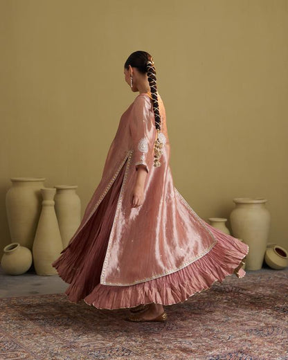 The Rose Pink Banarasi Tissue & Silk Chanderi Kalidaar Kurta
