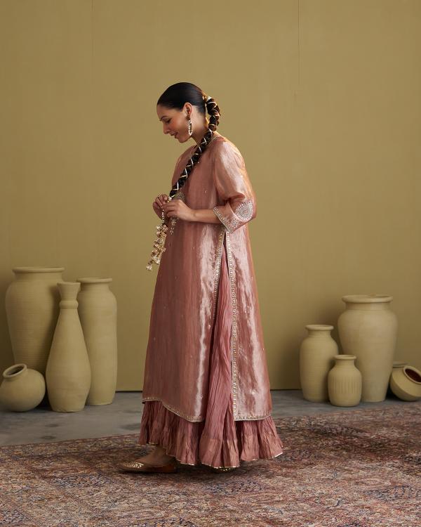 The Rose Pink Banarasi Tissue & Silk Chanderi Kalidaar Kurta