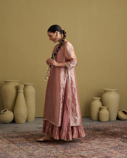 The Rose Pink Banarasi Tissue & Silk Chanderi Kalidaar Kurta