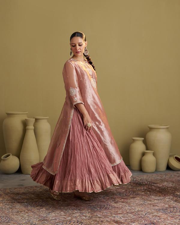 The Rose Pink Banarasi Tissue & Silk Chanderi Kalidaar Kurta