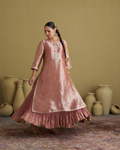 The Rose Pink Banarasi Tissue & Silk Chanderi Kalidaar Kurta