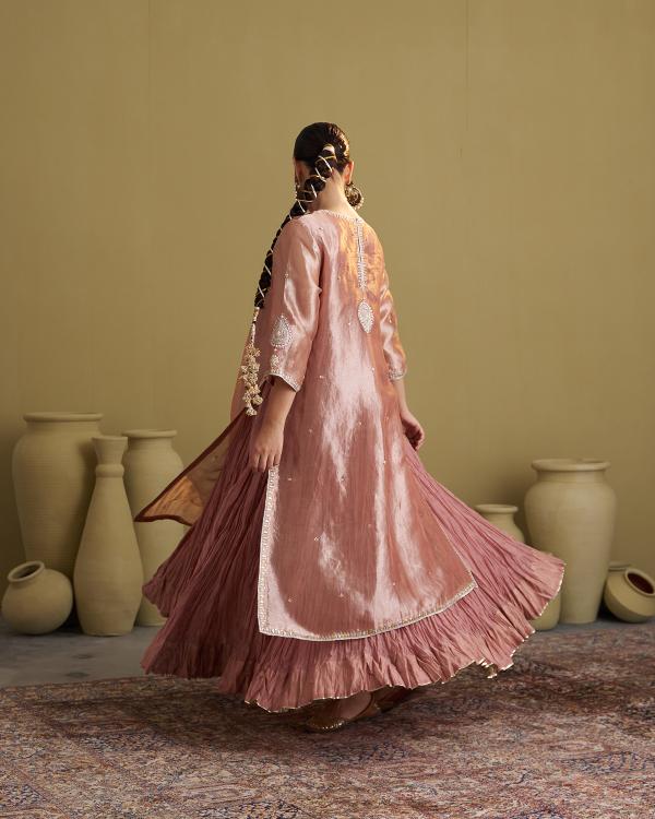 The Rose Pink Banarasi Tissue & Silk Chanderi Kalidaar Kurta