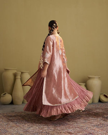 The Rose Pink Banarasi Tissue & Silk Chanderi Kalidaar Kurta