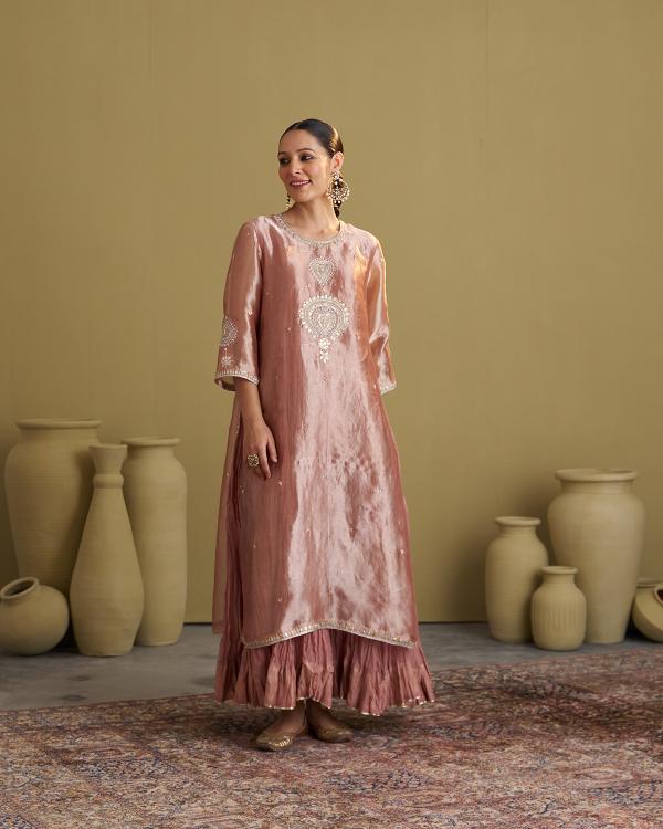 The Rose Pink Banarasi Tissue & Silk Chanderi Kalidaar Kurta