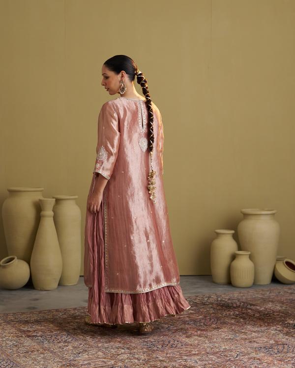 The Rose Pink Banarasi Tissue & Silk Chanderi Kalidaar Kurta