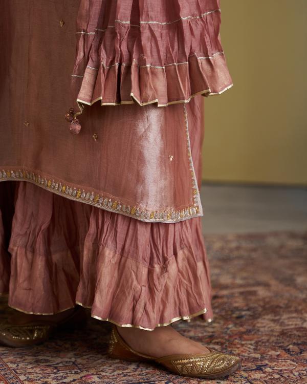 The Rose Pink Banarasi Tissue & Silk Chanderi Kalidaar Kurta