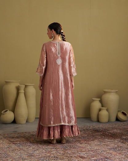 The Rose Pink Banarasi Tissue & Silk Chanderi Kalidaar Kurta