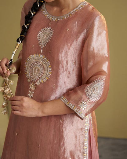 The Rose Pink Banarasi Tissue & Silk Chanderi Kalidaar Kurta