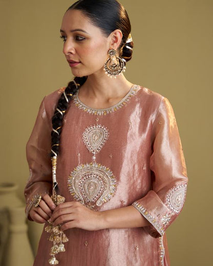 The Rose Pink Banarasi Tissue & Silk Chanderi Kalidaar Kurta