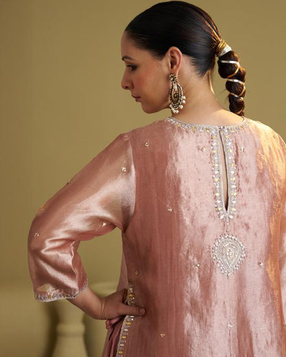 The Rose Pink Banarasi Tissue & Silk Chanderi Kalidaar Kurta