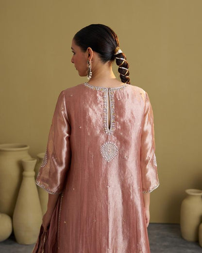 The Rose Pink Banarasi Tissue & Silk Chanderi Kalidaar Kurta