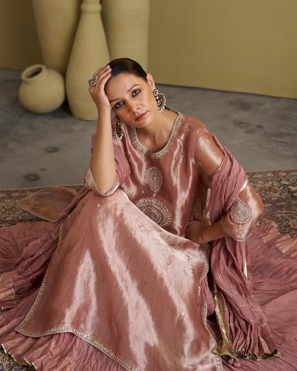 The Rose Pink Banarasi Tissue & Silk Chanderi Kalidaar Kurta