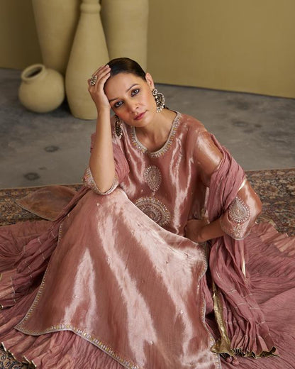 The Rose Pink Banarasi Tissue & Silk Chanderi Kalidaar Kurta
