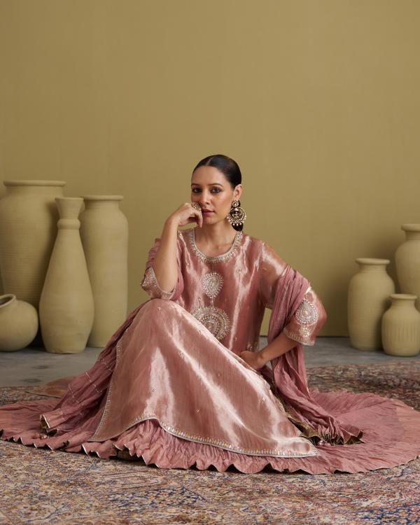 The Rose Pink Banarasi Tissue & Silk Chanderi Kalidaar Kurta