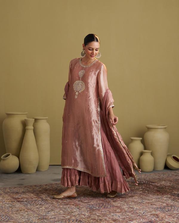 The Rose Pink Banarasi Tissue & Silk Chanderi Kalidaar Kurta